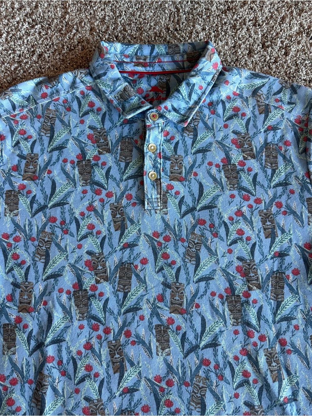 Tommy Bahama IslandZone Nan-Tiki Short Sleeve Polo Shirt Mens XL Blue Hawaiian